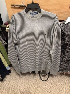 Polo by Ralph Lauren Gray and Black Striped Crewneck Sweater